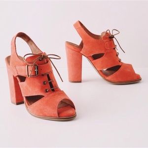 NWT Coral faux suede lace up peep toe heel